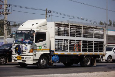 Chiangmai, Tayland - 13 Şubat 2020: Betagro Şirketi 'nin domuz kafesi kamyonu. 1001 no 'lu yolda, Chiangmai İş Alanından 8 km uzakta..