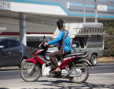 Chiangmai, Tayland - 14 Şubat 2020: Özel Honda Wave Motorsikletli Adam. 1001 no 'lu yolda. Chiangmai şehrinden 18 km uzakta..
