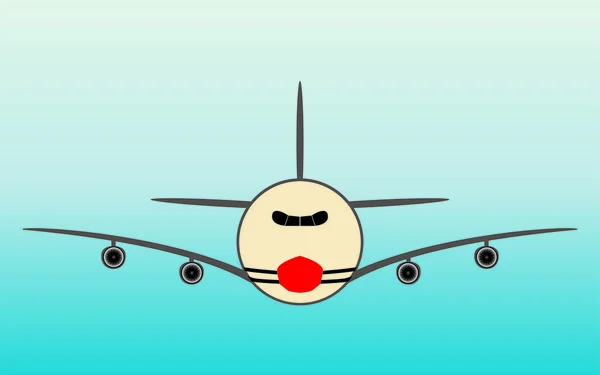 蓝天背景的飞机鼻中的医疗面罩 — 图库矢量图片