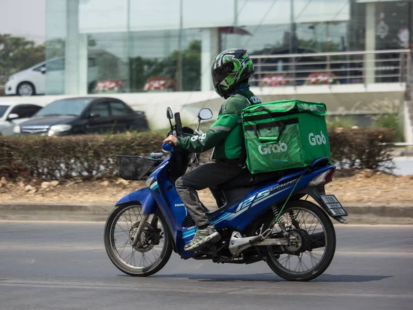 Chiangmai Tajlandia Marca 2020 Dostawa Człowiek Jeździć Motocyklem Grab Żywności — Zdjęcie stockowe