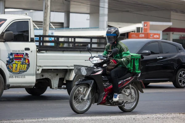 Chiangmai Tajlandia Kwietnia 2020 Dostawa Człowiek Jeździć Motocyklem Grab Żywności — Zdjęcie stockowe