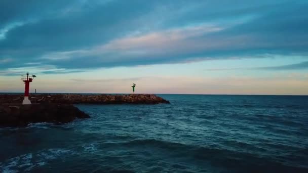 View from above during sunset on Mediterranean sea coast near Valencia — Stock Video