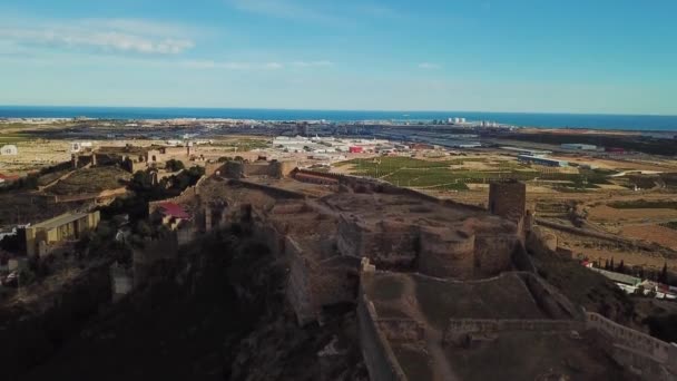 Widok z powietrza na zamek Sagunto koło Walencji — Wideo stockowe