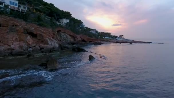 A view from the air to the coast and the sea near the city of Denia. District of Valencia, spring in Spain — Stock Video