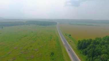 Yol, orman ve alanları, Sverdlovsk bölgesi, Rusya havadan görünümü