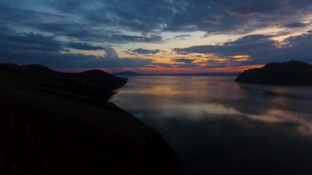 Aerial view of the Yenisei River during sunset in the Republic of Khakassia. Russia — Stock Video