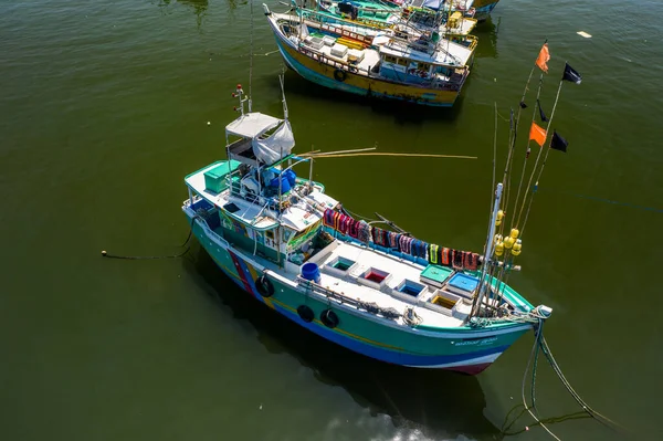 Aerial view of fishing boats and fish market in the south of Sri Lanka — Stock Photo, Image