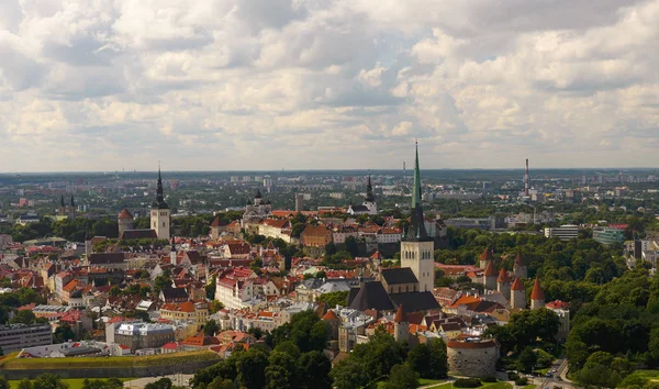 Estonya, Tallinn 'deki Eski Şehir' in manzaralı yaz manzarası.