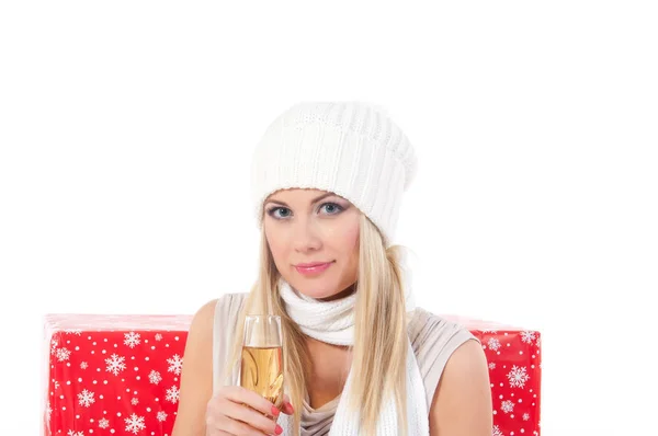 Bild einer schönen Frau mit einem Glas Wein — Stockfoto