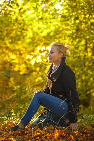 Beautiful woman posing in a autumn park — Stock Photo, Image