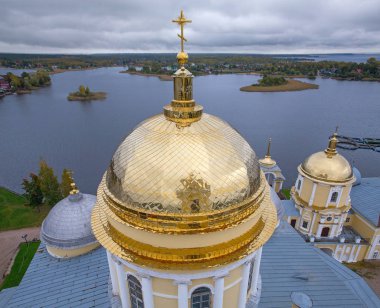 Dome Kilisesi, çan görünümünden kule, Nilova hermitage, göl Seliger, Tverskaya oblast, Svetlitsa, Rusya Federasyonu