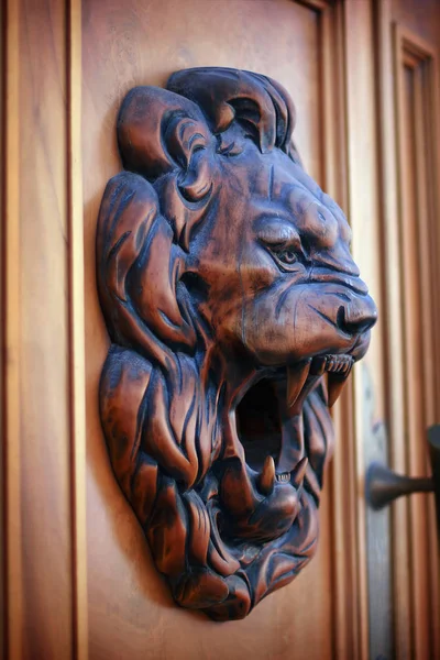 Wooden relief of lion — Stock Photo, Image