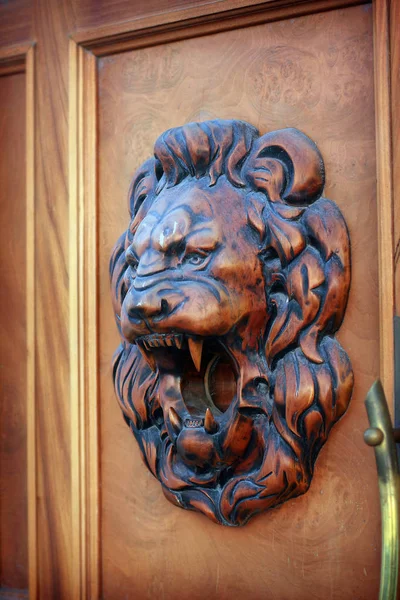 Wooden relief of lion — Stock Photo, Image