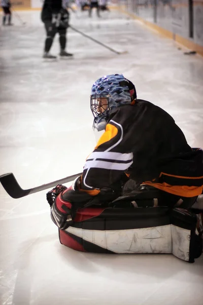 Hockey Goalie Generic Black Equipment Protects Gate — Stock Photo, Image