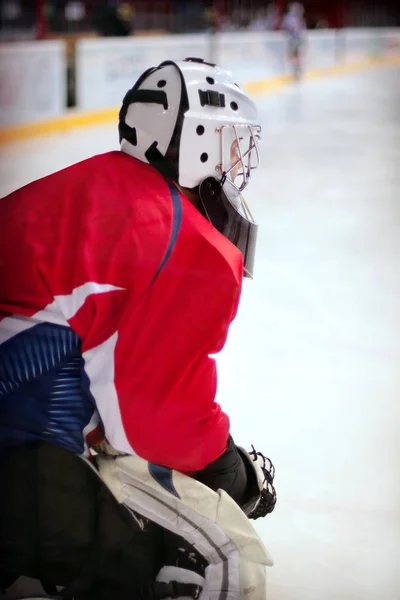 Hockey Goalie Generic Red Equipment Protects Gate — Stock Photo, Image
