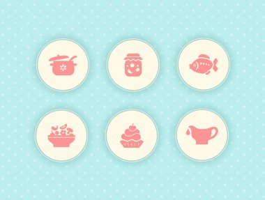 Şirin gıda simgelerin ayarlamak / altı kümesi retro tarzı yemek simgeler vektör