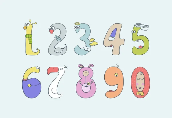 Cute Fun Children Numbers Set Cute Fun Animalistic Colored Numbers — стоковый вектор