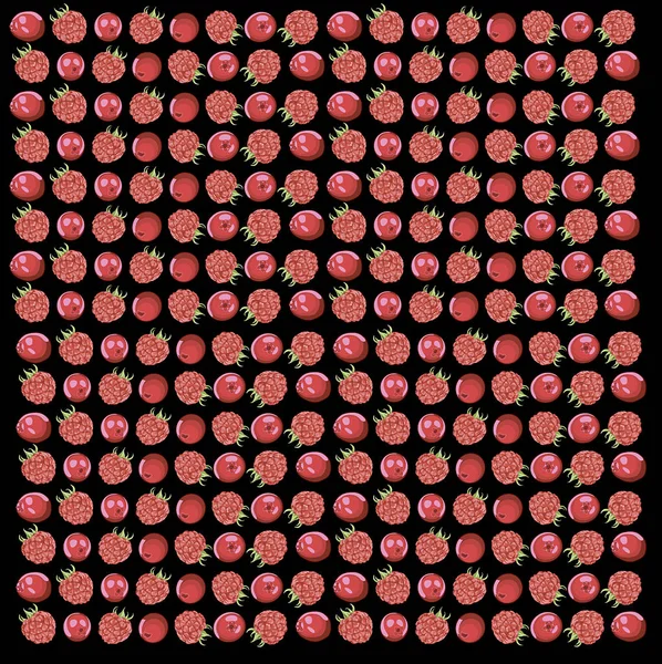 覆盆子和蔓越莓的天然有机浆果模式 — 图库矢量图片