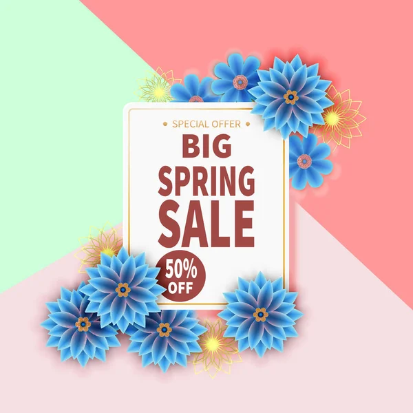 Frühlingsverkauf Banner mit bunten Blume — Stockvektor