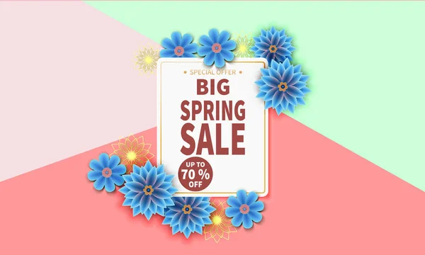 Banner de venta de primavera con flor colorida — Vector de stock