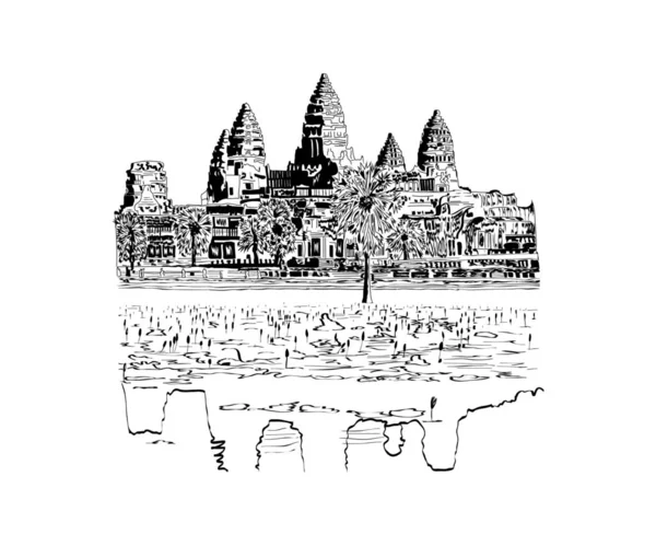 Käsin piirretty piirros Angkor Wat temppelistä — vektorikuva