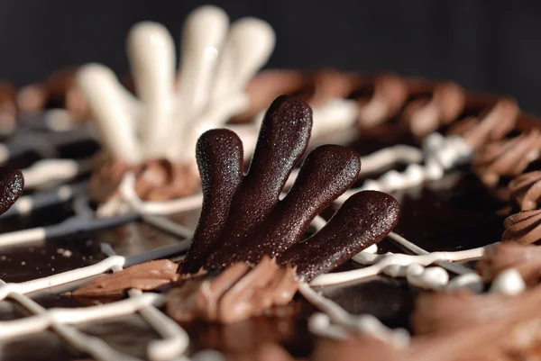 Dekorasyonlu çikolatalı pasta. Yakın plan.