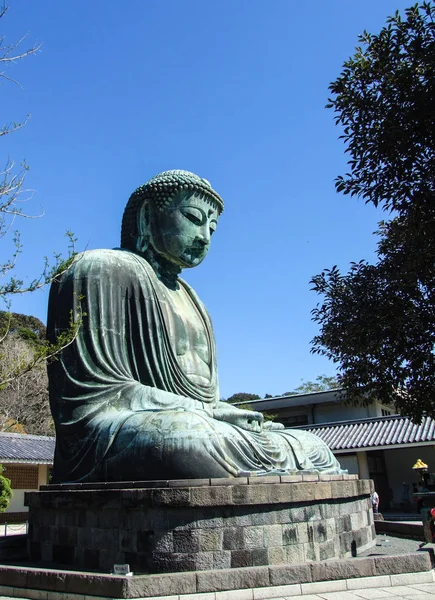 Japonya Kamakura şehir mavi gökyüzü arka plan ile büyük Buda heykeli.