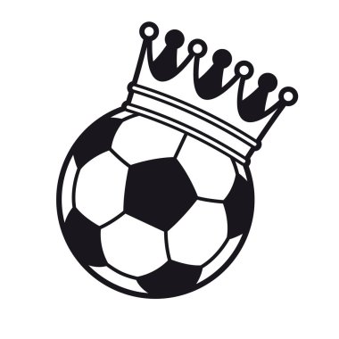 Kraliyet tacına sahip siyah çizgi futbolu. Beyaz arkaplanda izole edilmiş