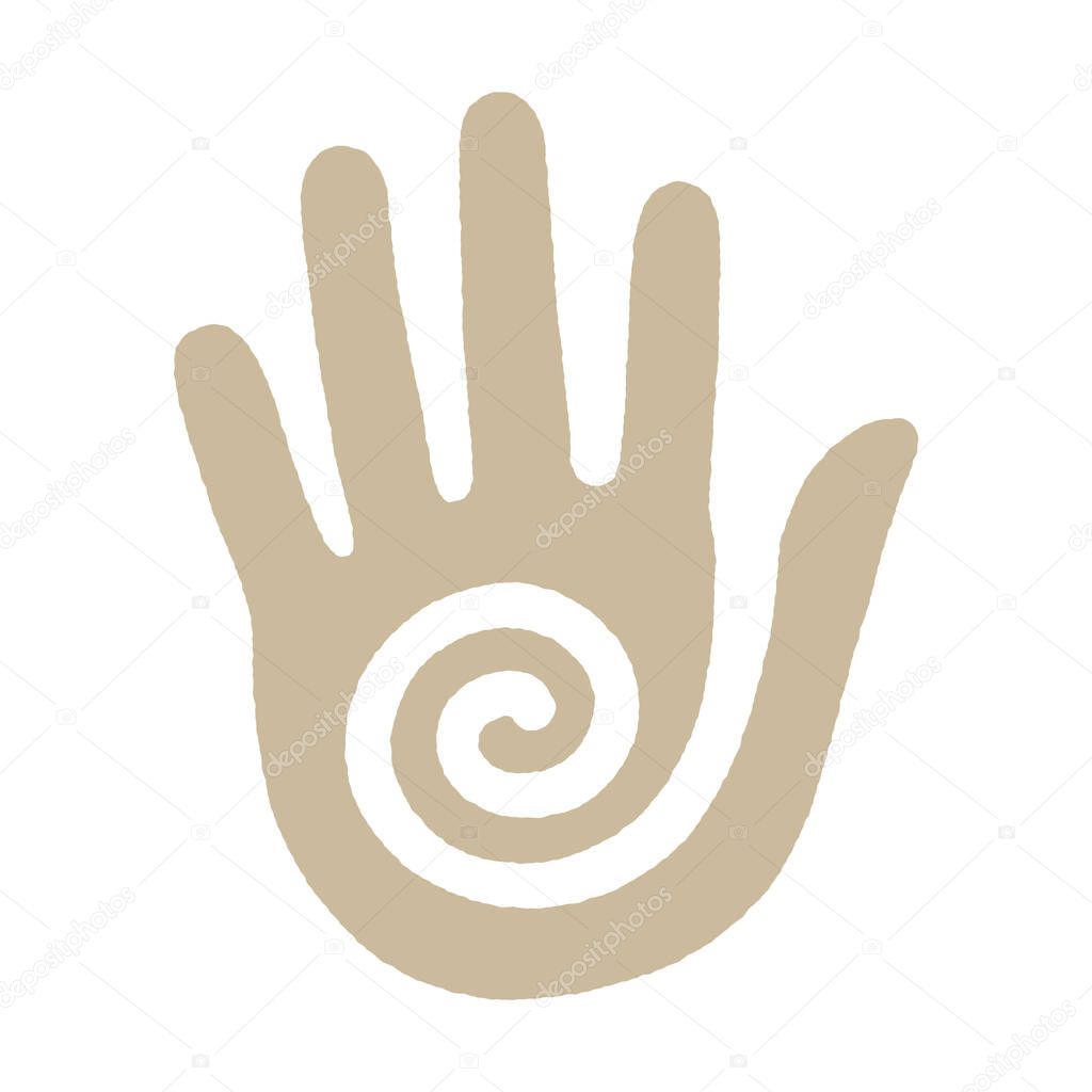 Vector esoteric icon hand with spiral. Isolated on white background