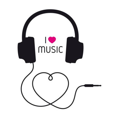 Beyaz arkaplanda izole edilmiş kordon şekilli kulaklıkların siyah simge simgesi.