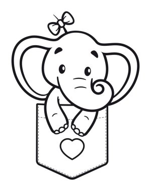 Göğüs cebinde taşıyıcı siyah çizgi bebek fil tişörtü. Beyaz arkaplanda izole