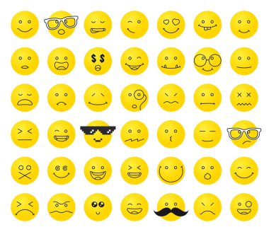 Vektör komik sarı daire simgeleri. Beyaz arkaplanda izole.