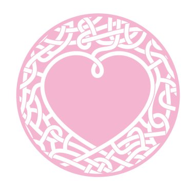 Labirent gibi vektör hattı çember kalbi. Beyaz arkaplanda izole.