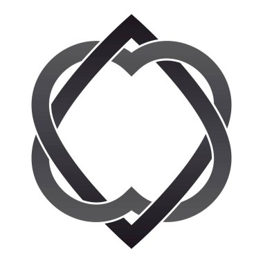 Vektör dövmesi, birbirine dolanmış iki siyah kalp. Beyaz arkaplanda izole