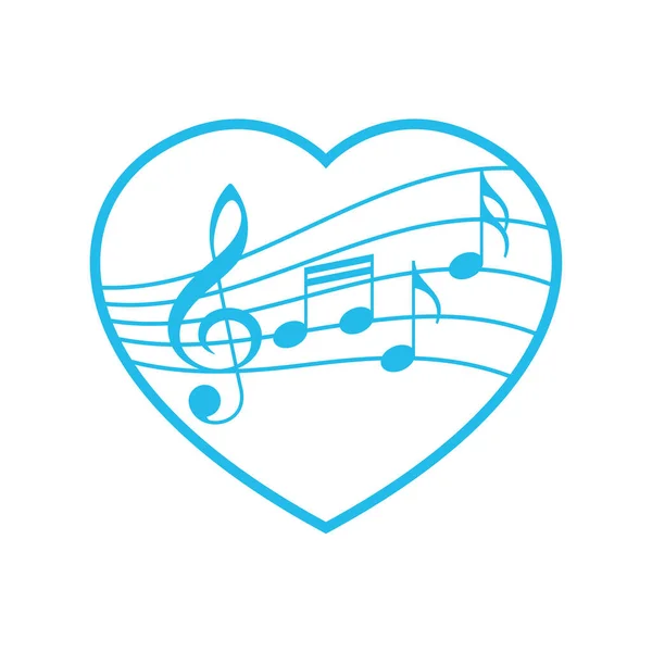 Vektor Blaues Herz Mit Noten Und Violinschlüssel Isoliert Auf Weißem — Stockvektor