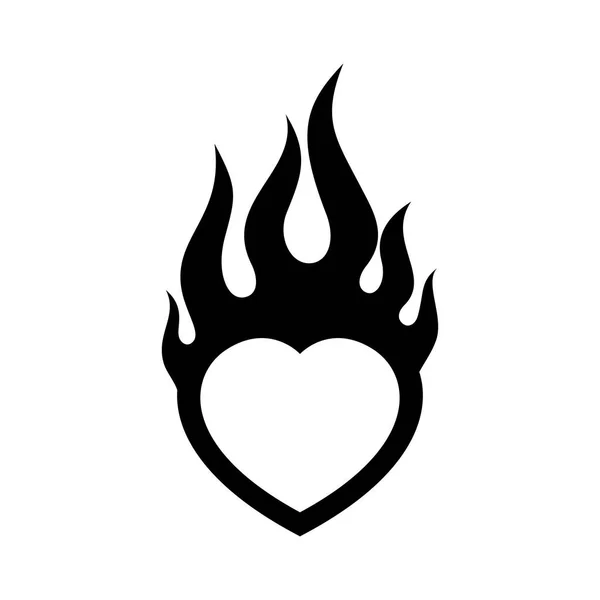 Διάνυσμα Μαύρη Τατουάζ Καρδιά Φλόγες Απομονωμένα Λευκό Φόντο — Διανυσματικό Αρχείο