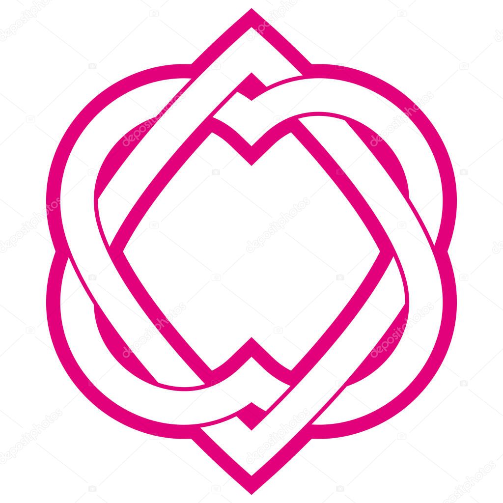 Vector tattoo two purple intertwined hearts. Isolated on white background