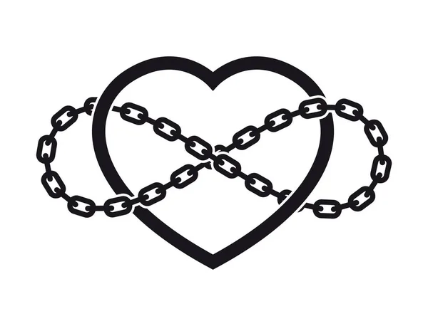 Tatouage Vectoriel Symbole Amour Sans Fin Avec Chaîne Isolé Sur — Image vectorielle