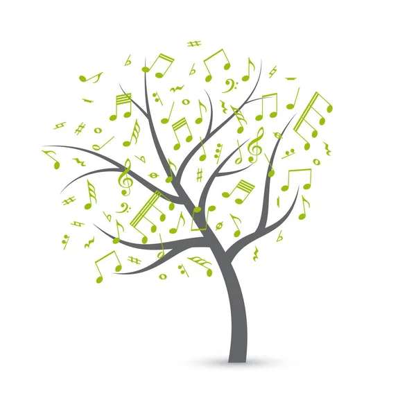 Векторная Иллюстрация Абстрактного Музыкального Дерева Нотами Изолированный Белом Фоне — стоковый вектор