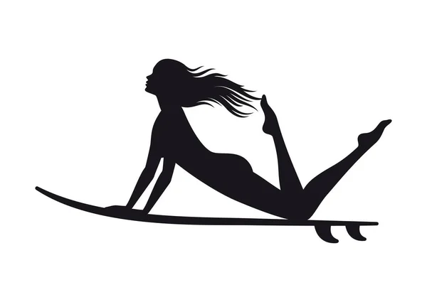 Vector Negro Etiqueta Silueta Una Chica Surfista Aislado Sobre Fondo — Archivo Imágenes Vectoriales