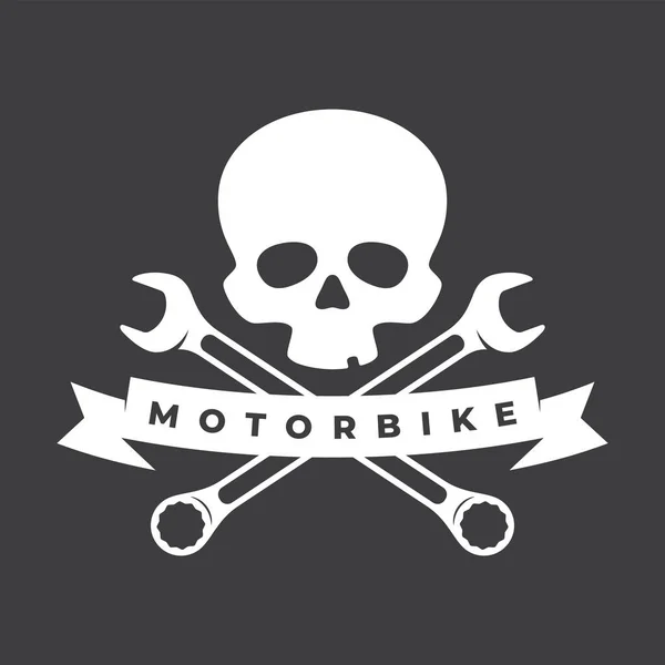 Vector Weißes Vintage Biker Emblem Tätowierung Mit Totenkopf Und Schleife — Stockvektor