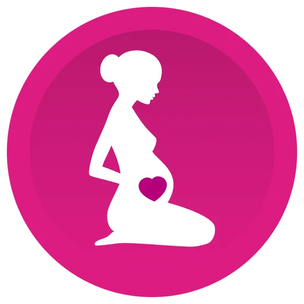 Silueta Vectorial Sentada Mujer Embarazada Con Corazón Sobre Fondo Círculo — Vector de stock