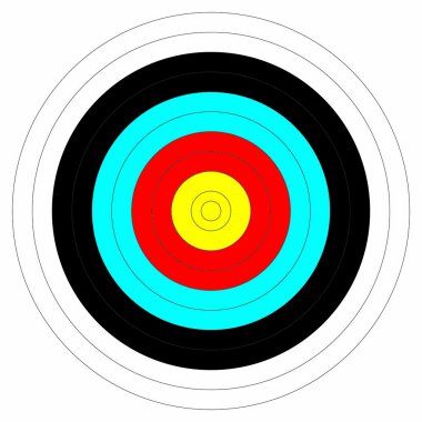 Okçuluk hedefi. Okçuluk için standart renkli hedef noktası. Beyaz arkaplanda izole
