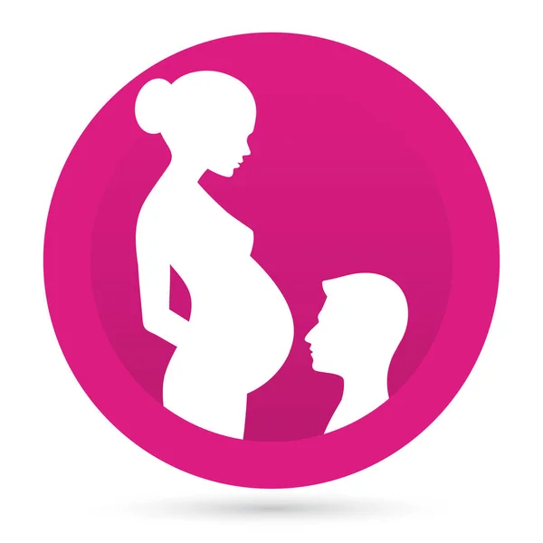 Silueta Mujer Embarazada Con Hombre Sobre Fondo Del Círculo Rosa — Archivo Imágenes Vectoriales
