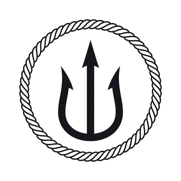 Διάνυσμα Μαύρο Λογότυπο Τρίαινα Κύκλο Σχοινί Απομονωμένα Λευκό Φόντο — Διανυσματικό Αρχείο