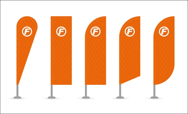 Farklı türde plaj bayrakları. Açık hava reklam bayrağı. Beyaz arkaplanda izole