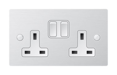 Gerçekçi vektör beyaz soket. Birleşik Krallık 'taki elektrik prizi beyaz arka planda izole edilmiş..