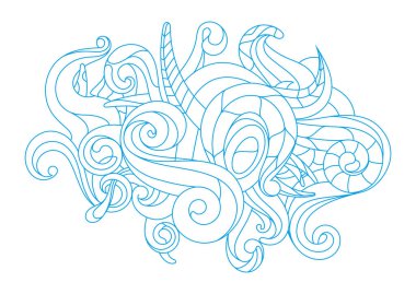 Vektör soyut mavi çizgi doğal grafik dokunaçlar ve dalgalanmalar. Beyaz arkaplanda izole.