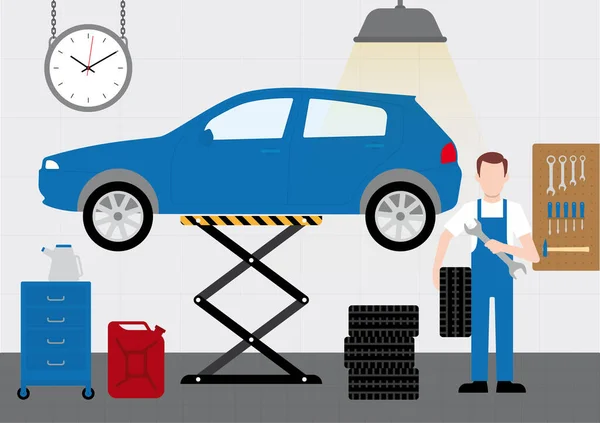 Auto Service Reparatie Gebouw Garage Flat Car Reparatiebedrijf — Stockvector
