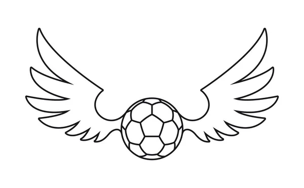 Διάνυσμα Μαύρη Γραμμή Μπάλα Ποδοσφαίρου Φτερά Απομονωμένα Λευκό Φόντο — Διανυσματικό Αρχείο